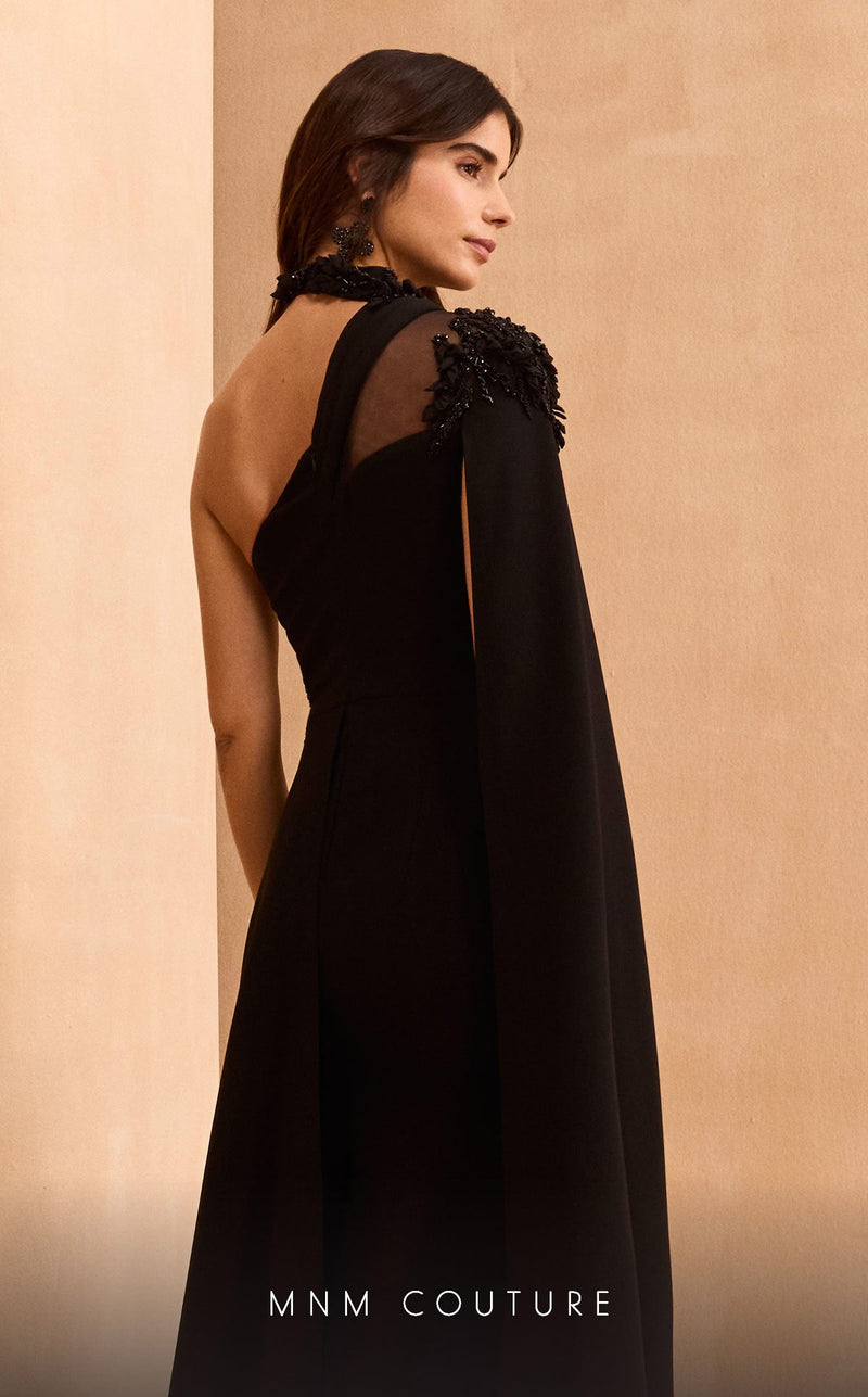 MNM Couture V02037A Black Evening Gown with Intricate Detailing