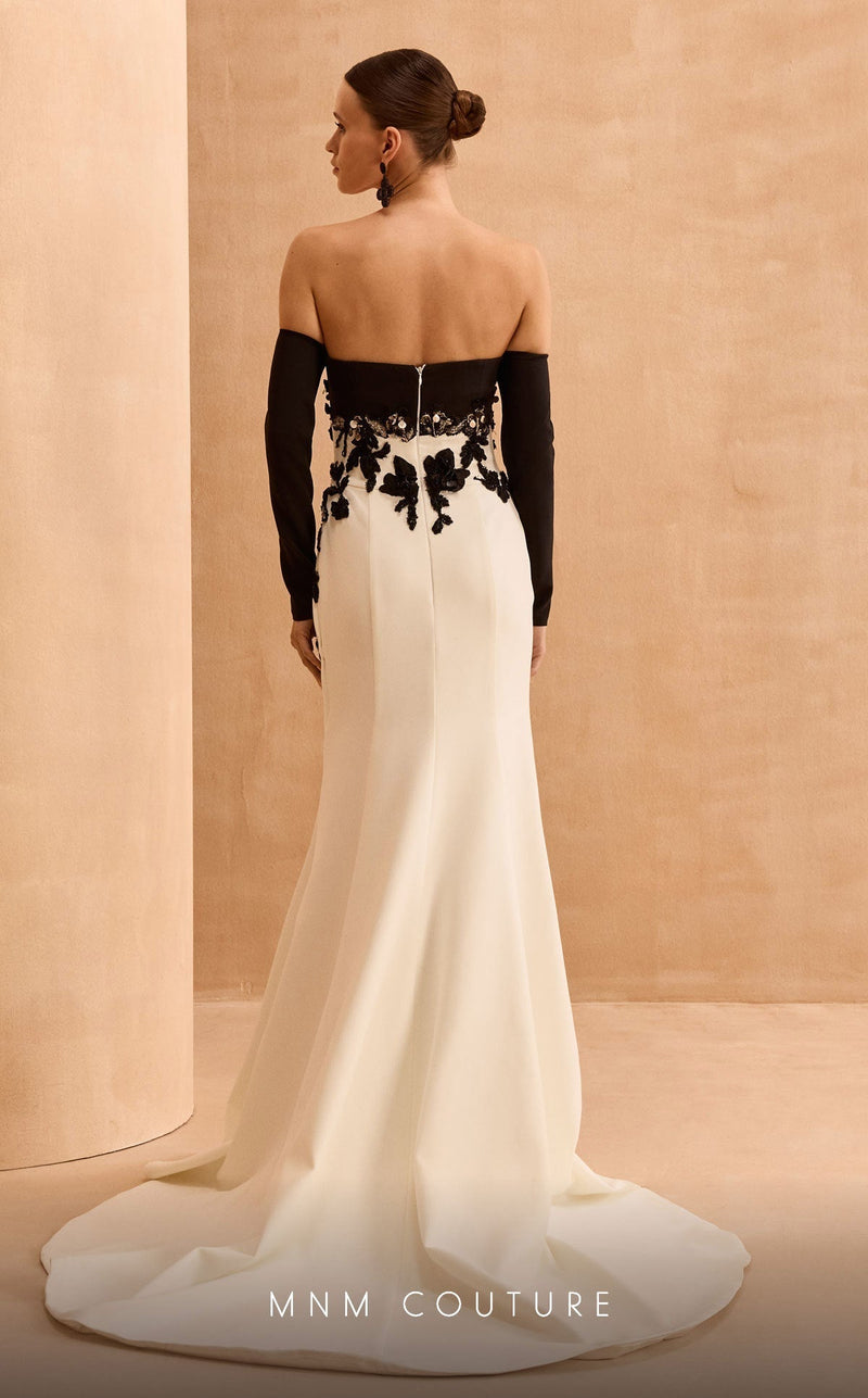 MNM Couture V02038 Black-White Detailed Evening Gown