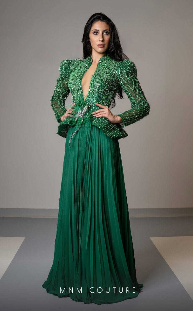 MNM Couture V06941 Green Embroidered Evening Gown