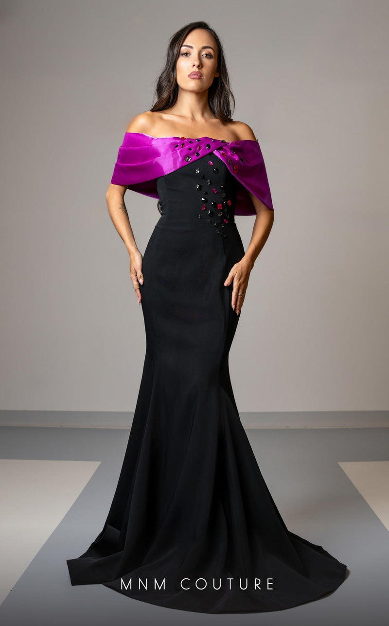 MNM Couture V07388 Black-Copper Evening Gown with Detailed Embroidery