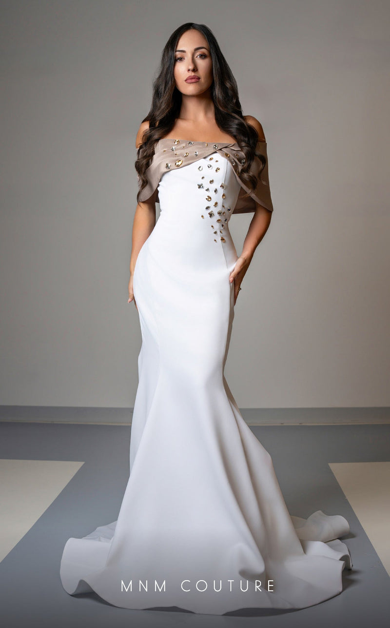 MNM Couture V07388 Black-Copper Evening Gown with Detailed Embroidery