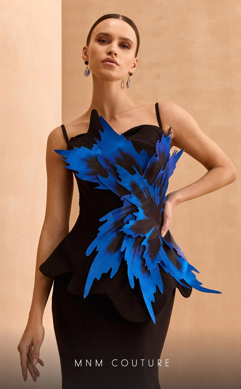 MNM Couture V07440 Mermaid Gown with Bold Appliqué in Black-Royal