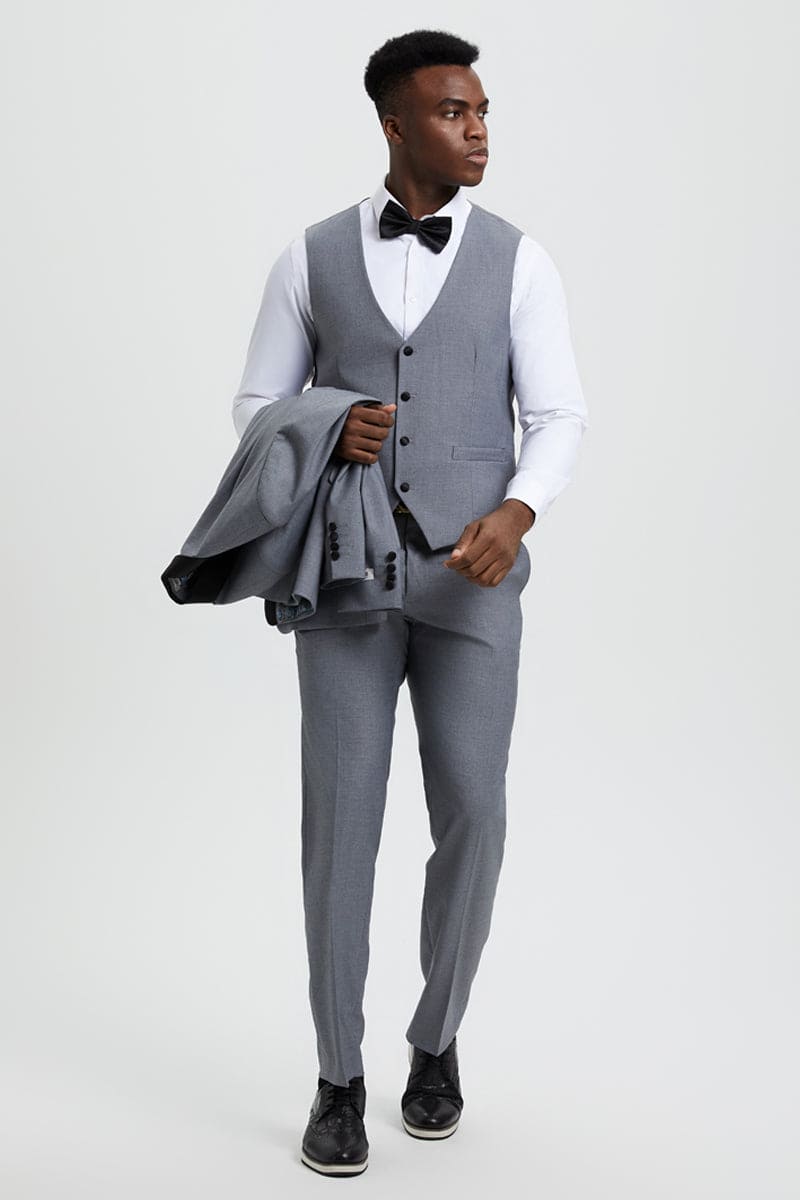 "Mens Stacy Adams Suit -Stacy Adams Suit Men's Designer Vested Tuxedo, One Button Shawl Lapel in Grey"