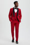 Mens Stacy Adams Suit - Stacy Adams Suit Men's Designer Red Tuxedo with Vested One Button Shawl Lapel