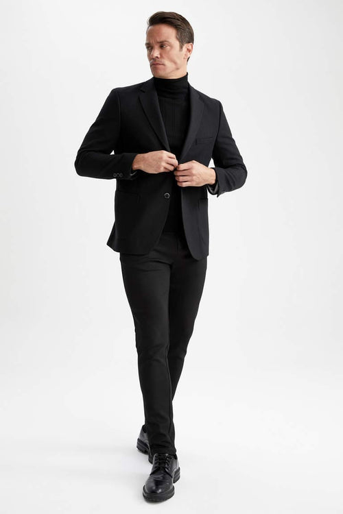 Suit And Turtleneck Combo - Turtleneck Prom Outfits - Prom Turtleneck Black Suit