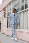 "Mens Stacy Adams Suit - Stacy Adams  Suit Men's Vested Peak Lapel Plaid Suit -  Blue Windowpane"