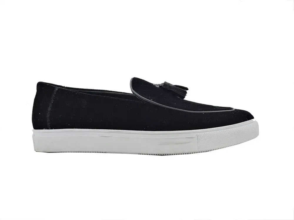Velvet Low-Top Sneaker with Leather Tassel Detail