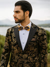 Velvet Floral Paisley Men's Tuxedo Jacket - Modern Fit In Gold & Black