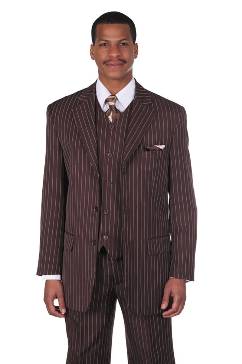 Mens Gangster Suit - 1920s Style 6 Buttons Style Contrast Buttons Pinstripe Suits Hunter Green main image 1
