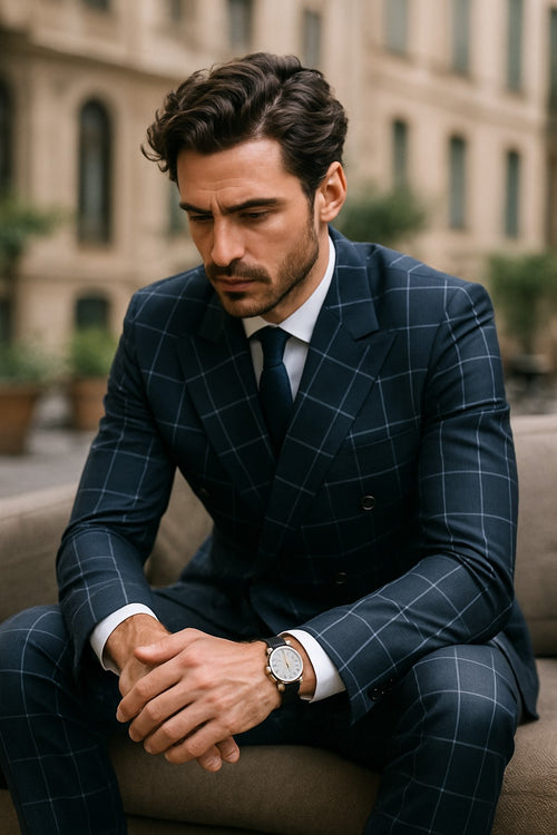 1920's Mens Vested Bold Gangster Vintage Plaid Suit With White Vest in Black