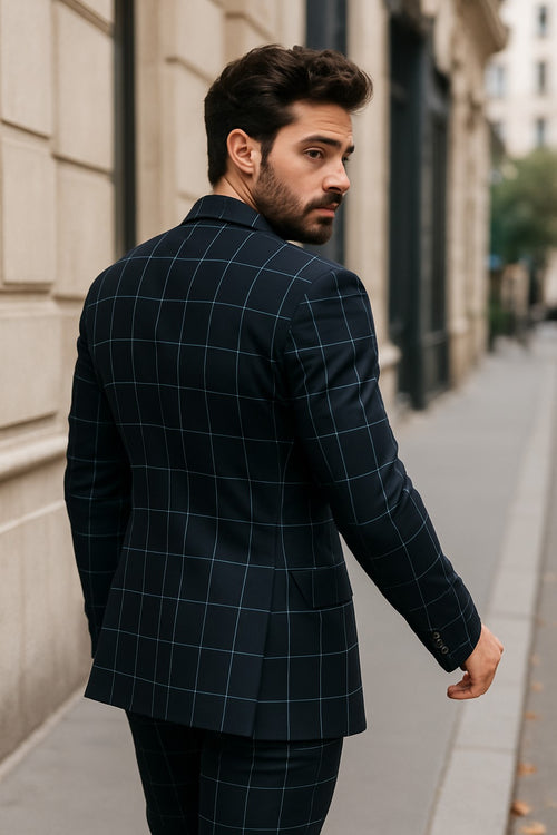 1920's Mens Vested Bold Gangster Vintage Plaid Suit With White Vest in Black