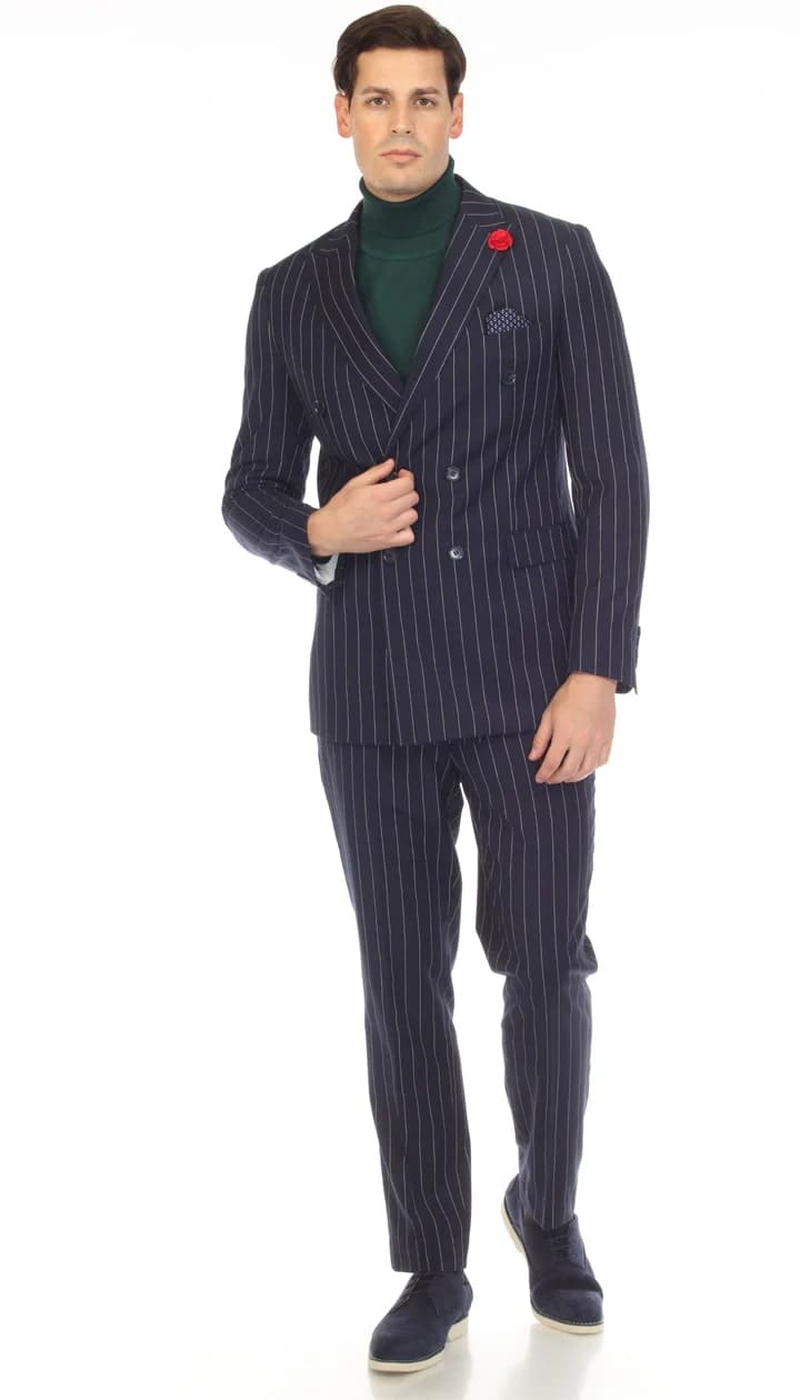 Newbury Navy White Mens 6 Button Slim Peak Lapel Suit With Double Breasted Suit Pick Stitching Ticket Pocket