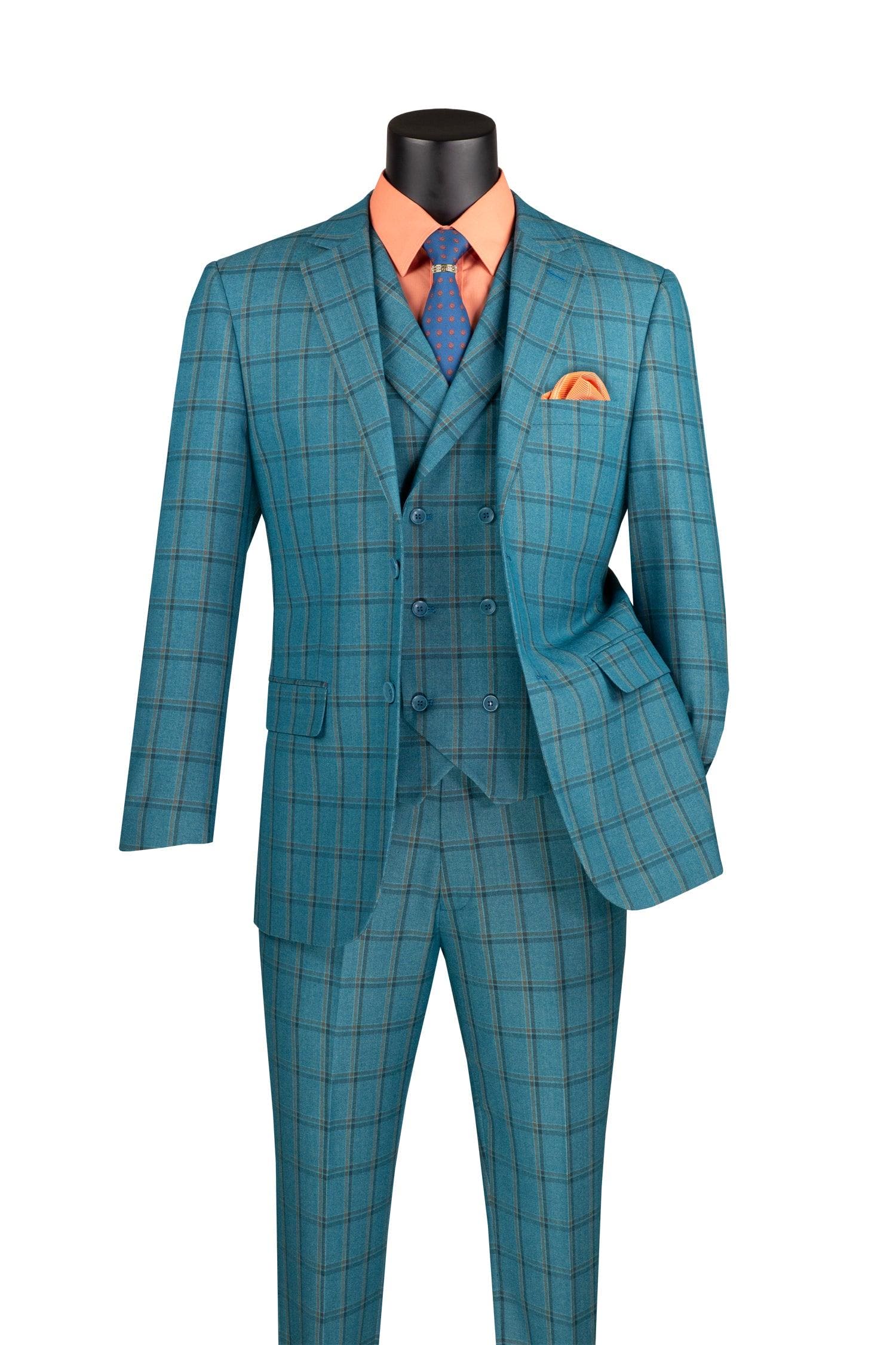 La Scale Collection-Windowpane Three Piece Suit, Raspberry main image 1