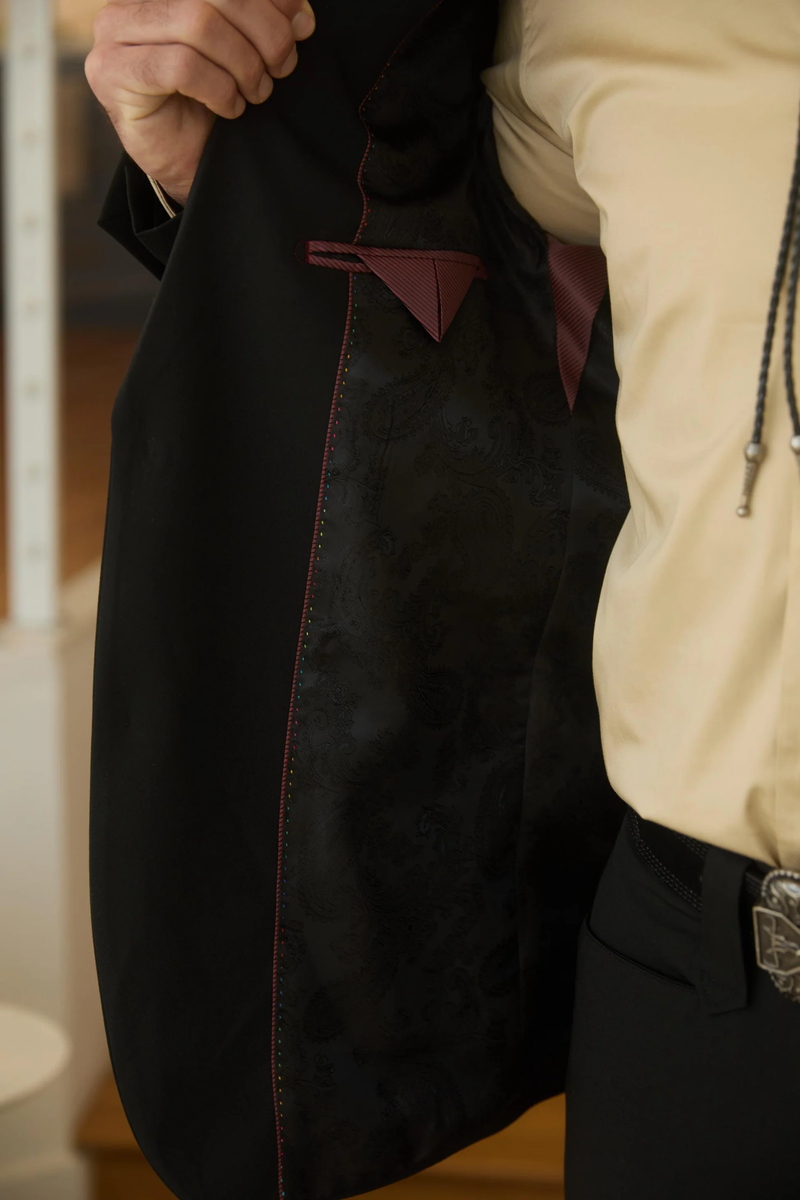 Mens Black Western Sport Suit with Elbow Patch Detail