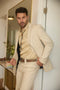 Men’s Beige Western Sport Coat Suit with Suede Elbow Patches