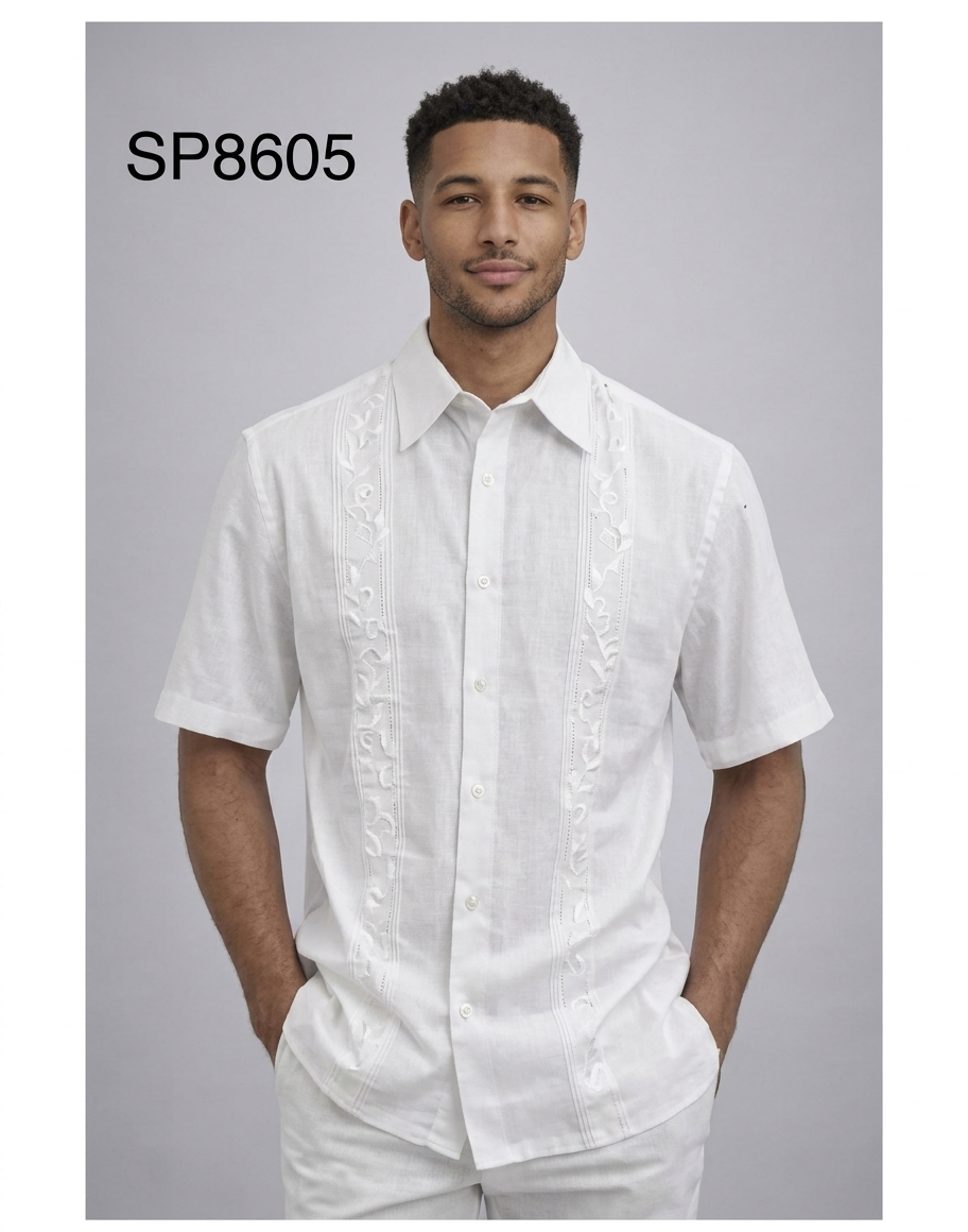 Men's White Embroidered Walking Suit Set  2 Piece Short Sleeve Casual  Outfit | Alberto Nardoni