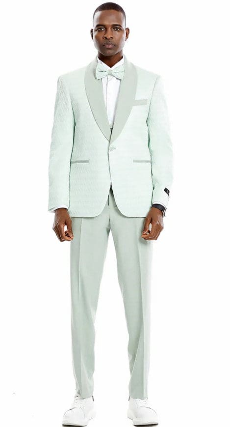 Mens One Button Vested Wedding and Prom Tuxedo in Mint Green