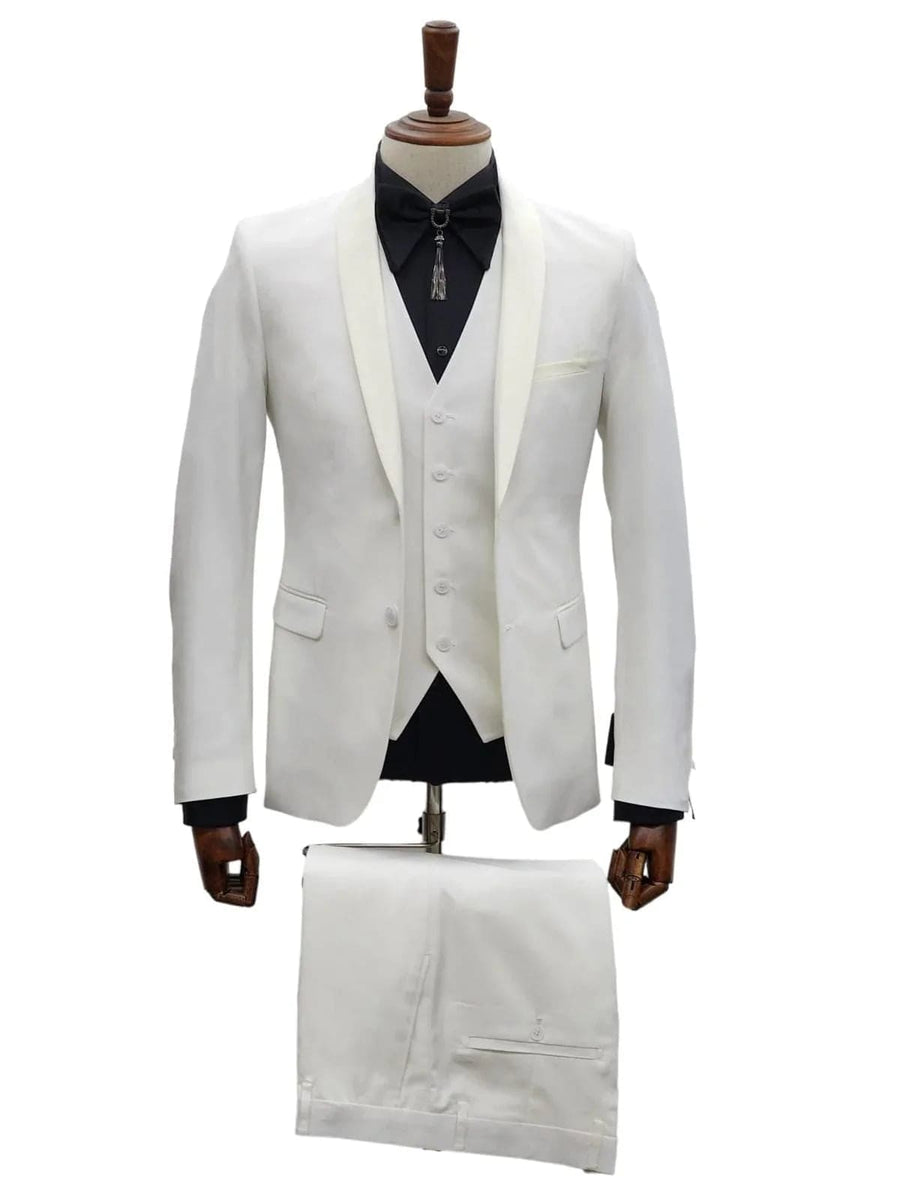 Ivory Wedding Suit - Peak Label Cream Tuxedo Suit - Ivory Dinner Jacket Plus Pants