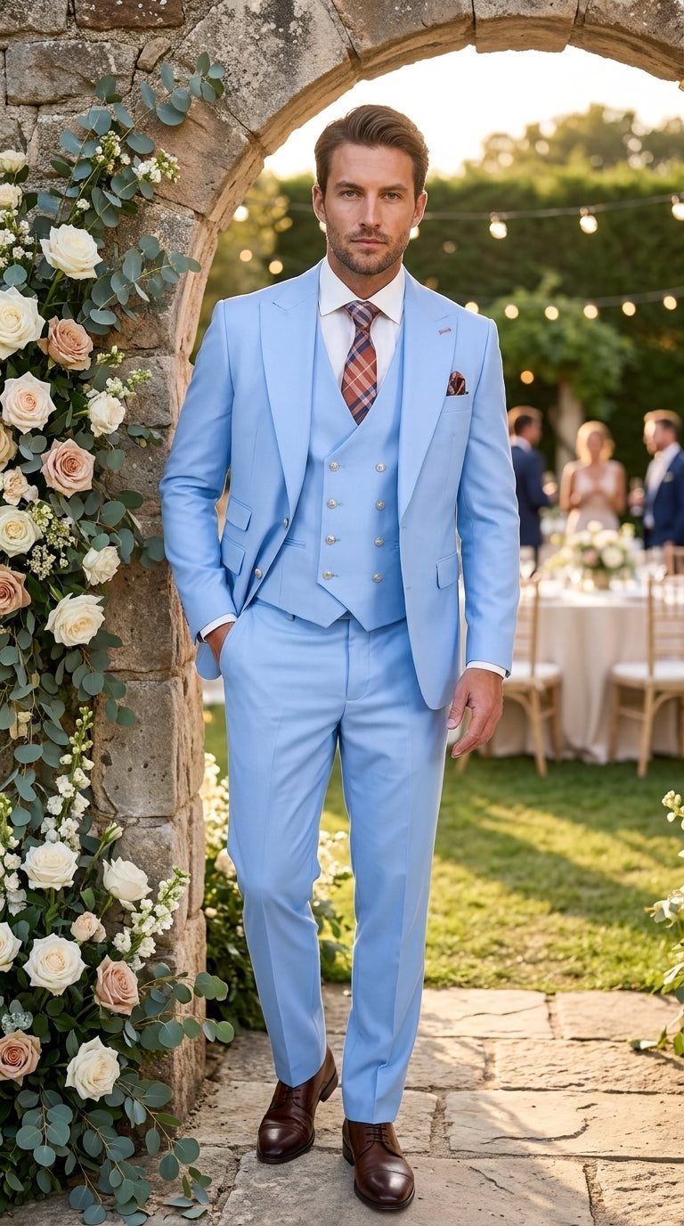 Statement Men’s 3 Piece 100% Wool Fashion Suit, Bold Color Modern Fit Wedding Business Suit