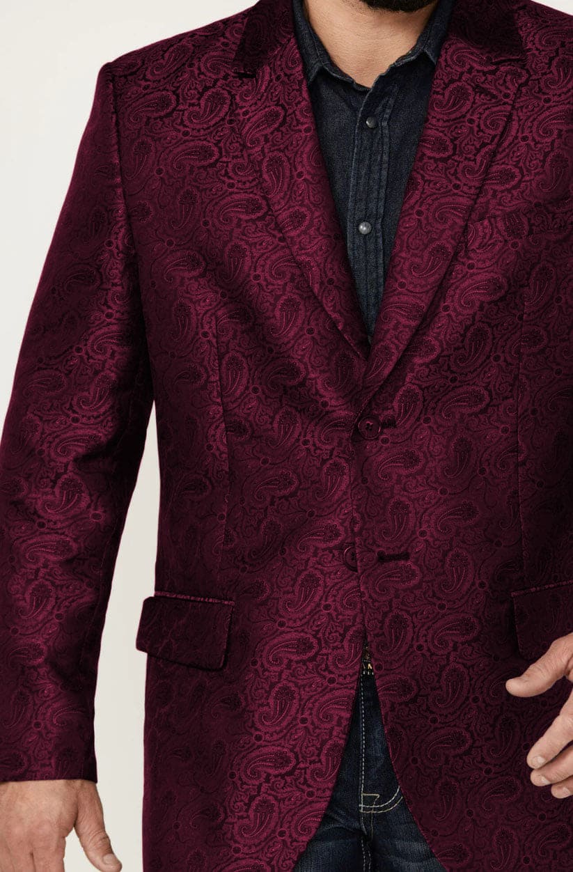 Western Blazer - Saco Vaquero para Hombre - Saco Vaquero Paisly Fabric in Color Burgundy