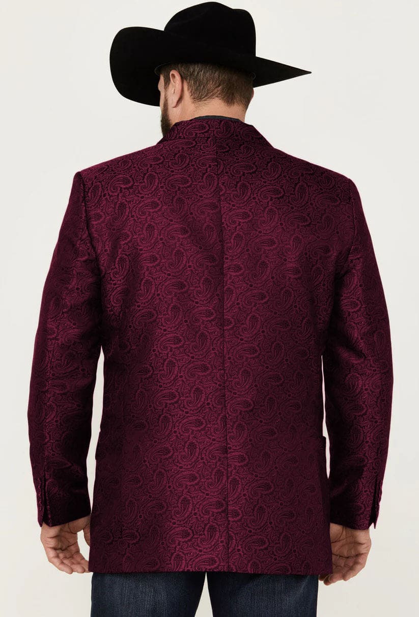 Western Blazer - Saco Vaquero para Hombre - Saco Vaquero Paisly Fabric in Color Burgundy