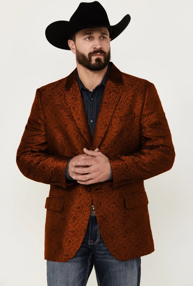 Western Blazer - Saco Vaquero para Hombre - Saco Vaquero Paisly Fabric in Color Rust