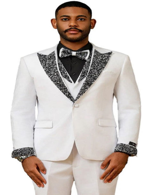 White and Black Prom Tuxedos - Perfect Wedding Suit Vested rhinestone Lapelled