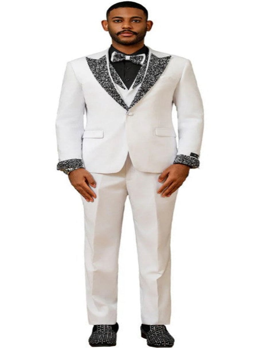 White and Black Prom Tuxedos - Perfect Wedding Suit Vested rhinestone Lapelled