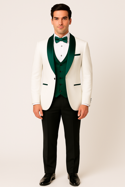 White and Hunter Prom Tuxedo - Wedding Suit - Groom tuxedo Suit