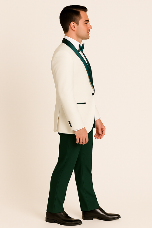 White and Hunter Prom Tuxedo - Wedding Suit - Groom tuxedo Suit
