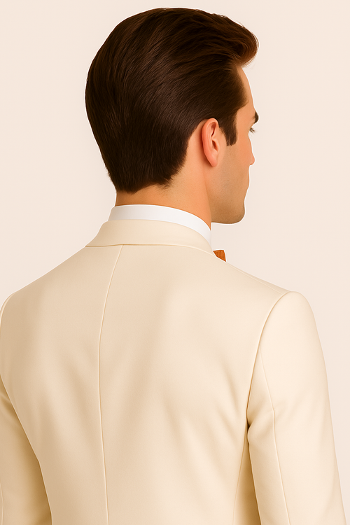 White and Orange Tuxedo Wedding Suit - White Dinner Jacket + Vest + Pants + Bow-tie