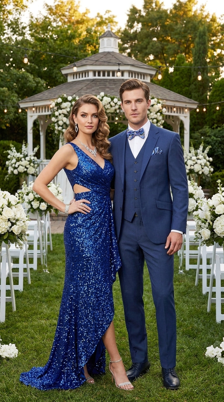 Men’s Big and Tall Indigo Blue 3 Piece Suit, Extra Long Modern Fit Wedding Business Formal Suit