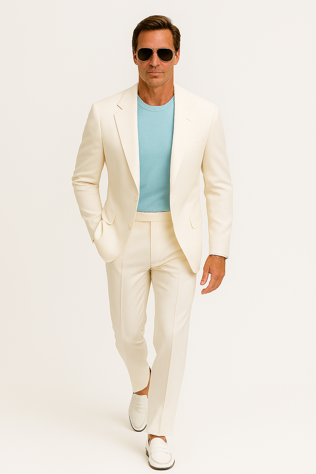 Mens Don Johnson Miami Vice White Suit Halloween Costume