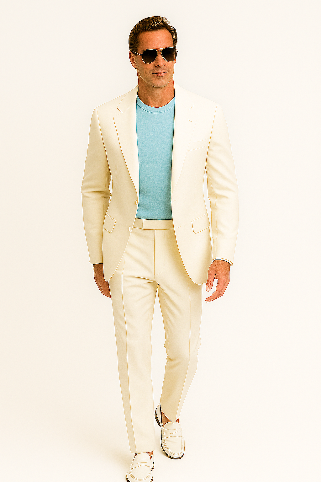 Mens Don Johnson Miami Vice White Suit Halloween Costume