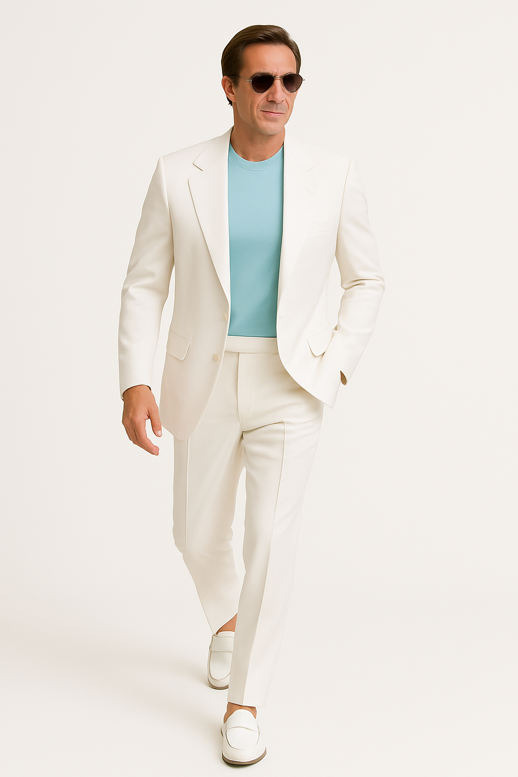 Mens Don Johnson Miami Vice White Suit Halloween Costume