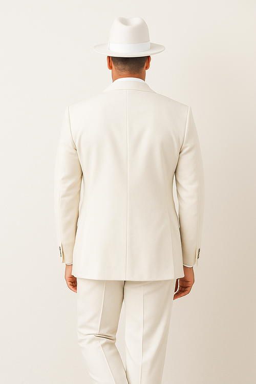 Wide Leg Pleated Pants Pants - 100% Wool Suit - Double Breasted Vest Peak Lapel - Classic Fit Suit - Vested Suit - White