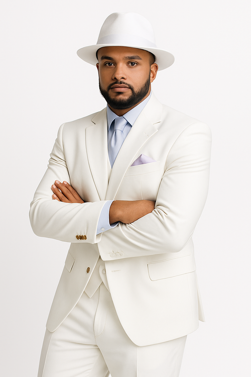 Wide Leg Pleated Pants Pants - 100% Wool Suit - Double Breasted Vest Peak Lapel - Classic Fit Suit - Vested Suit - White