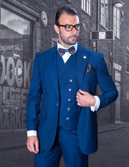 Wide Leg Pleated Pants Pants - 100% Wool Suit - Double Breasted Vest Peak Lapel - Classic Fit Suit - Vested Suit - Tan