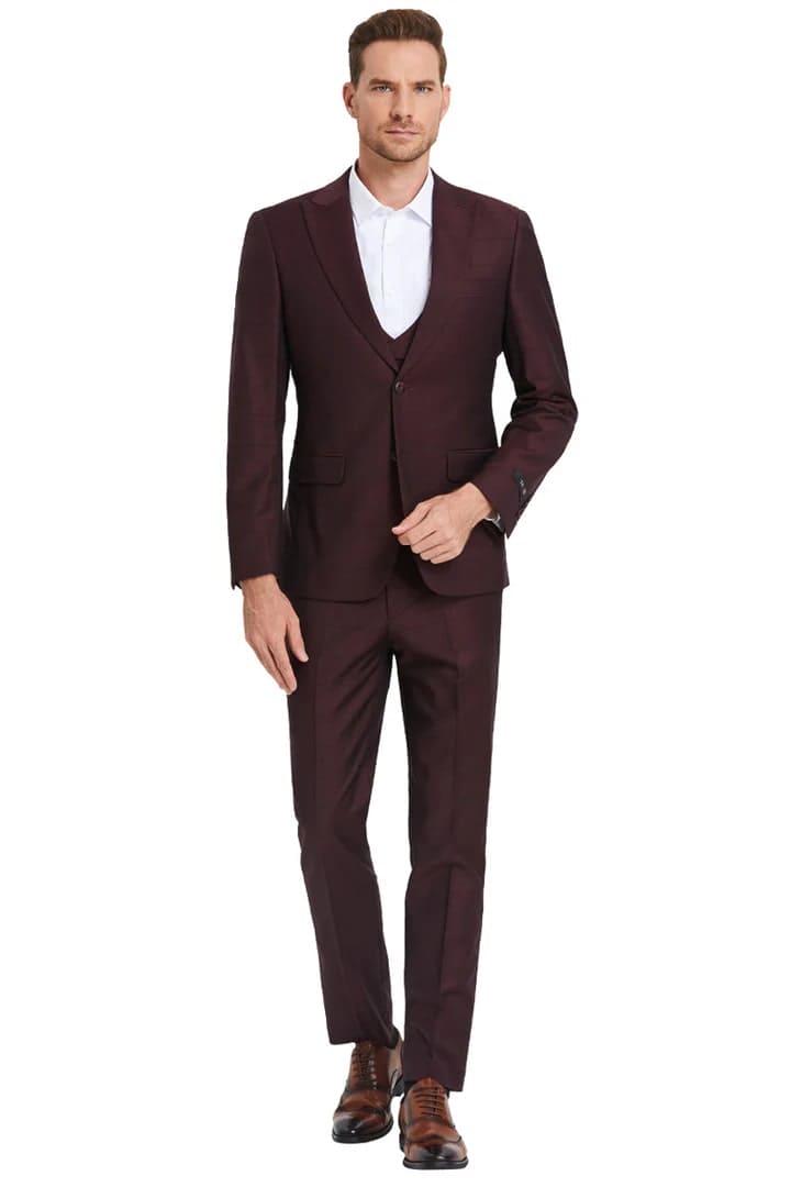 Plaid Suit - Windowpane Suit - Checkered Suit - Mens Vested Wine Suit