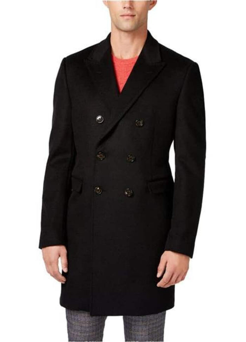 Mens Black Overcoat - Ralph Lauren Long Men's Dress Topcoat - Winter Coat Double-Breasted Wool Blend All Solid Outfit Black Overcoat