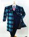 Men's Blue Plaid Wool Overcoat – Double-Breasted Long Winter Coat with Wide Lapel - Full Length