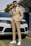"Mens Stacy Adams Suit - Stacy Adams Suit Men's Light Tan Glen Plaid Vested Suit - One Button Peak Lapel"