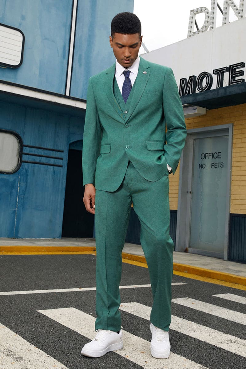 Mens Stacy Adams Suit - Stacy Adams Suit Men's Fancy Two-Button Vested Suit in Neon Teal Green