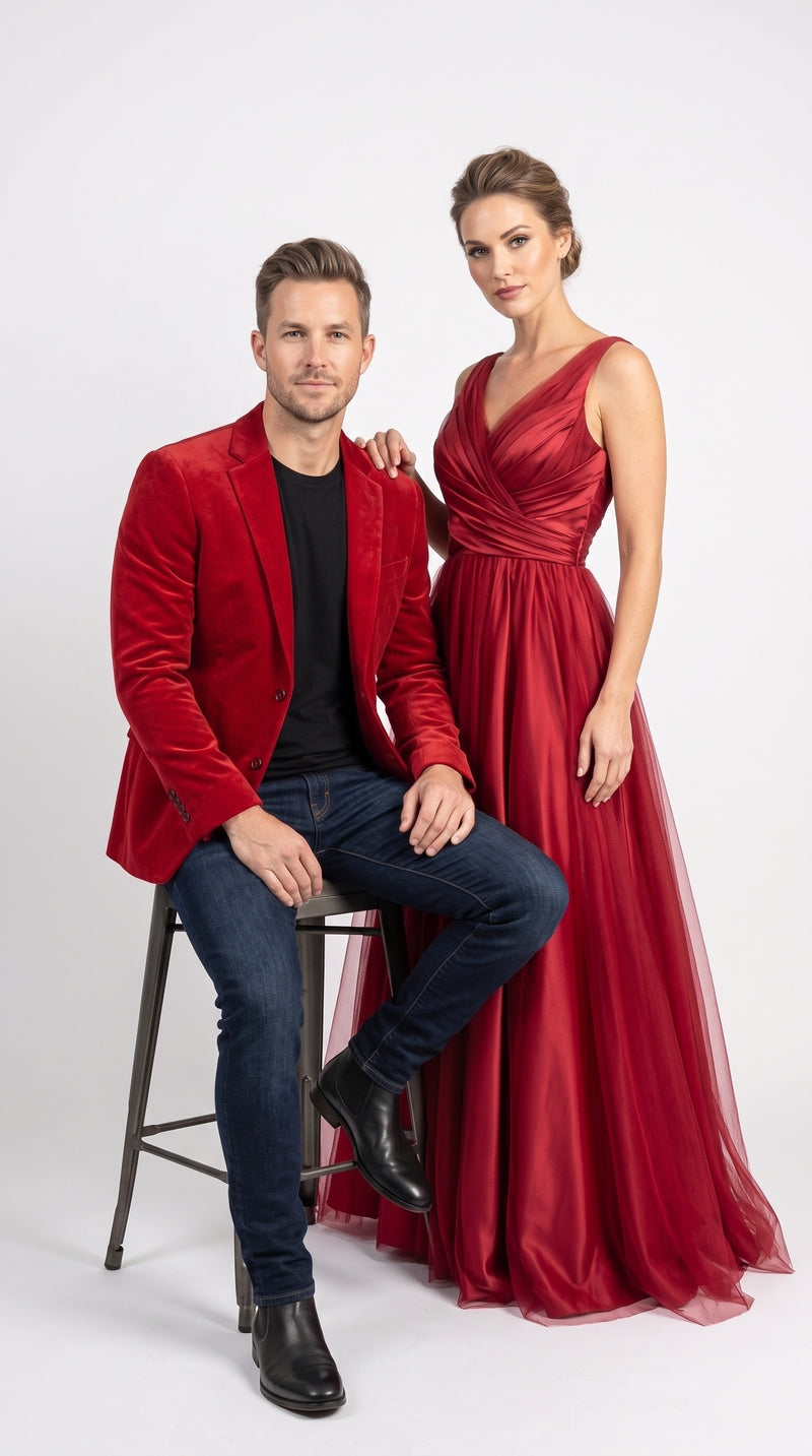 Men’s Red Velvet Blazer, Big and Tall 2 Button Formal Sport Coat for Weddings Prom and Parties