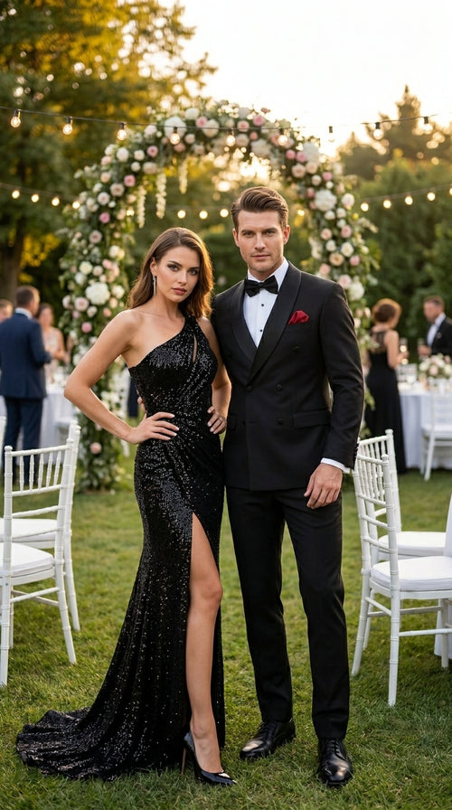 Men’s Black Six Button Double Breasted Tuxedo, 2 Piece Formal Wedding Suit
