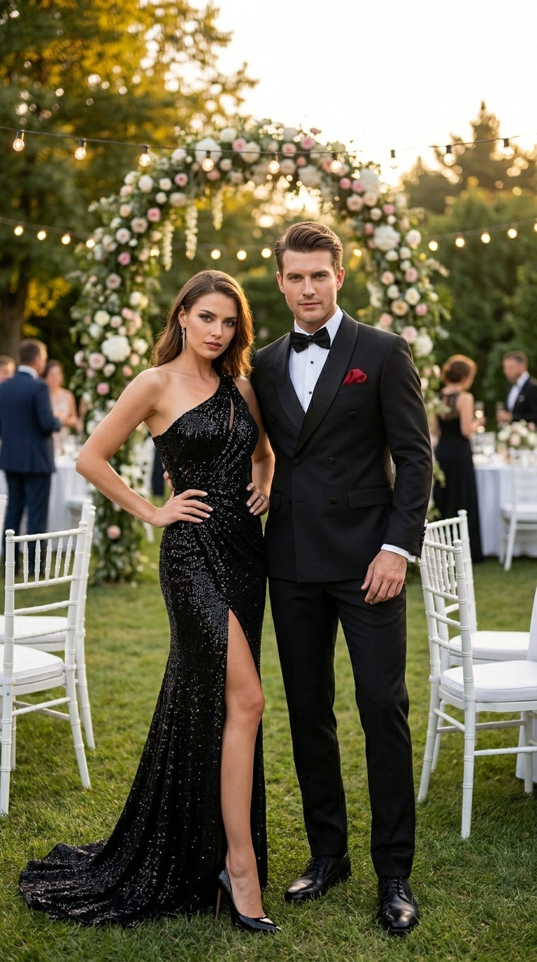 Men’s Black Six Button Double Breasted Tuxedo, 2 Piece Formal Wedding Suit