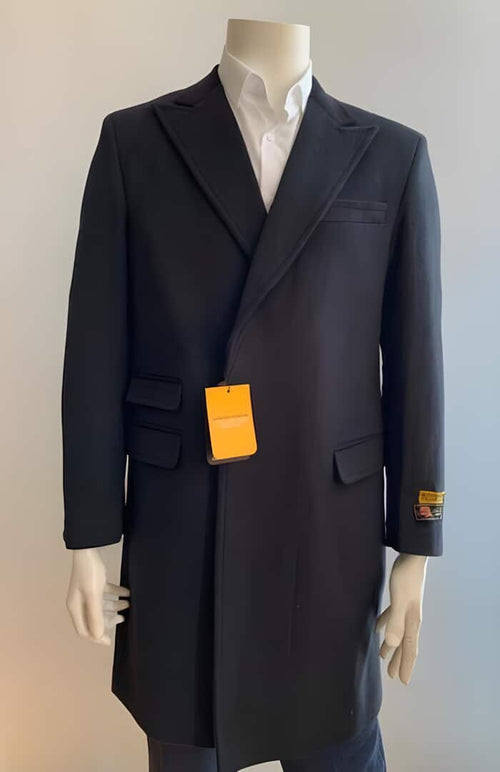 Mens Black Overcoat - Men's Overcoat - Peak Lapel 1920s Style - Wool Black Car Coat Three Quarter By Alberto Nardoni
