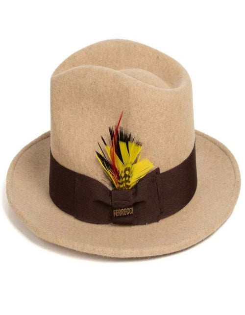 Beige Dress Hat 1920s Fedora Style - Mens Classic Wool Fedora Dress Hat in Beige Melange