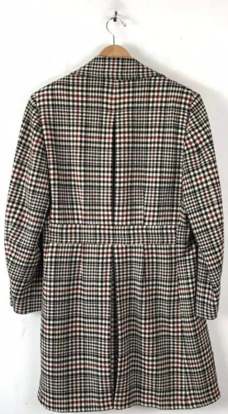 Mens Black Overcoat - Mens Houndstooth Six Button Front Double Breasted Wool Overcoat