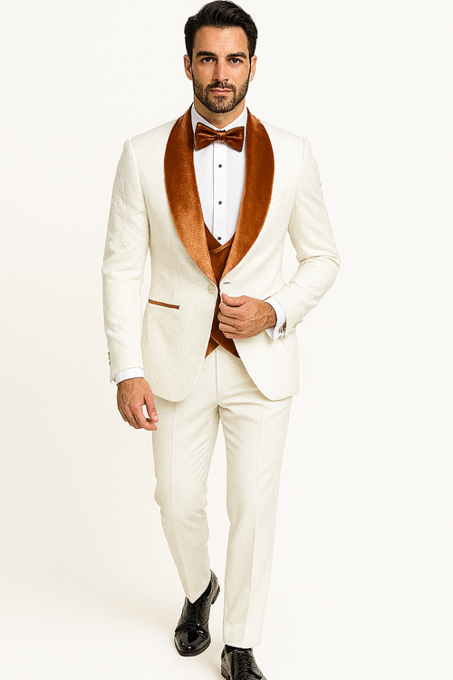 York Slim Fit Tuxedo Suit ( White & Orange )